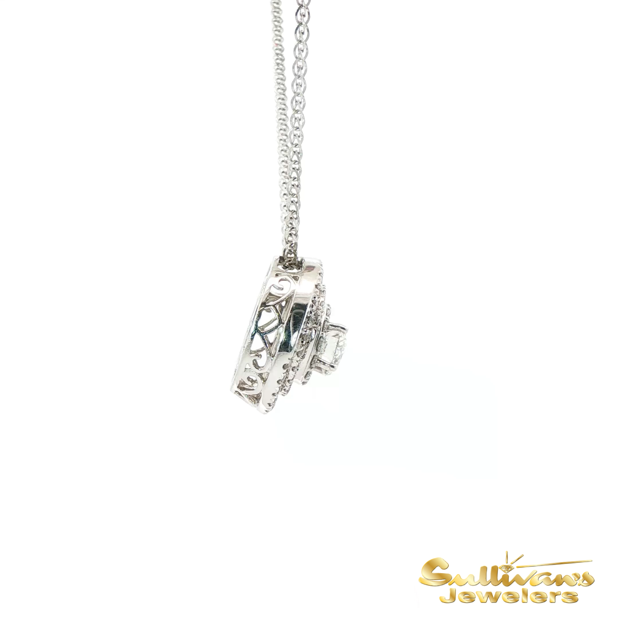 14K White Gold Diamond Swirl Pendant