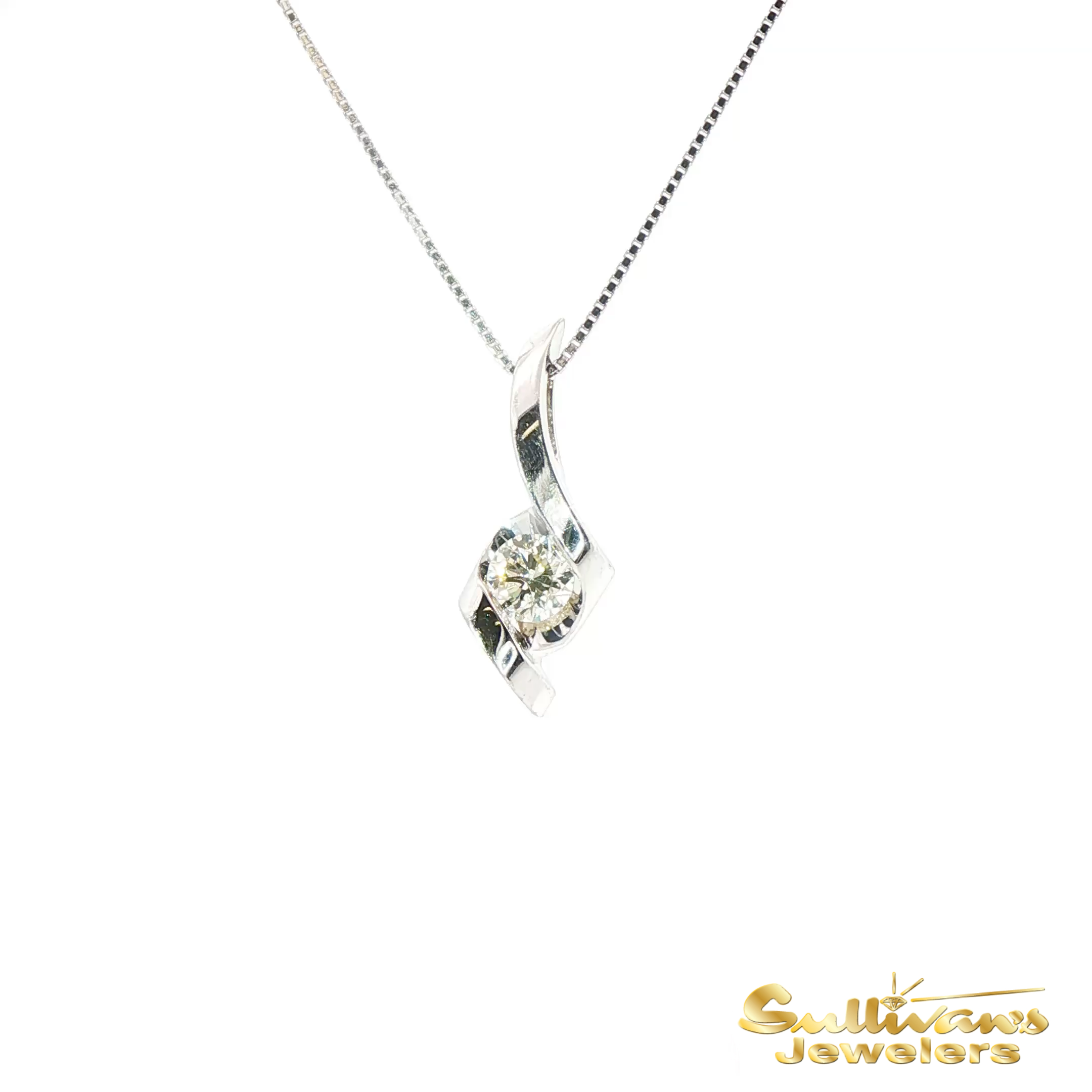 14K White Gold Diamond Pendant Necklace with Round Brilliant Cut