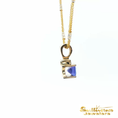 Load image into Gallery viewer, 10K Yellow Gold Tanzanite Bar and Diamond Pendant
