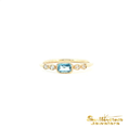 Load image into Gallery viewer, 14K Yellow Gold Emerald Cut Blue Topaz and Diamond Ring
