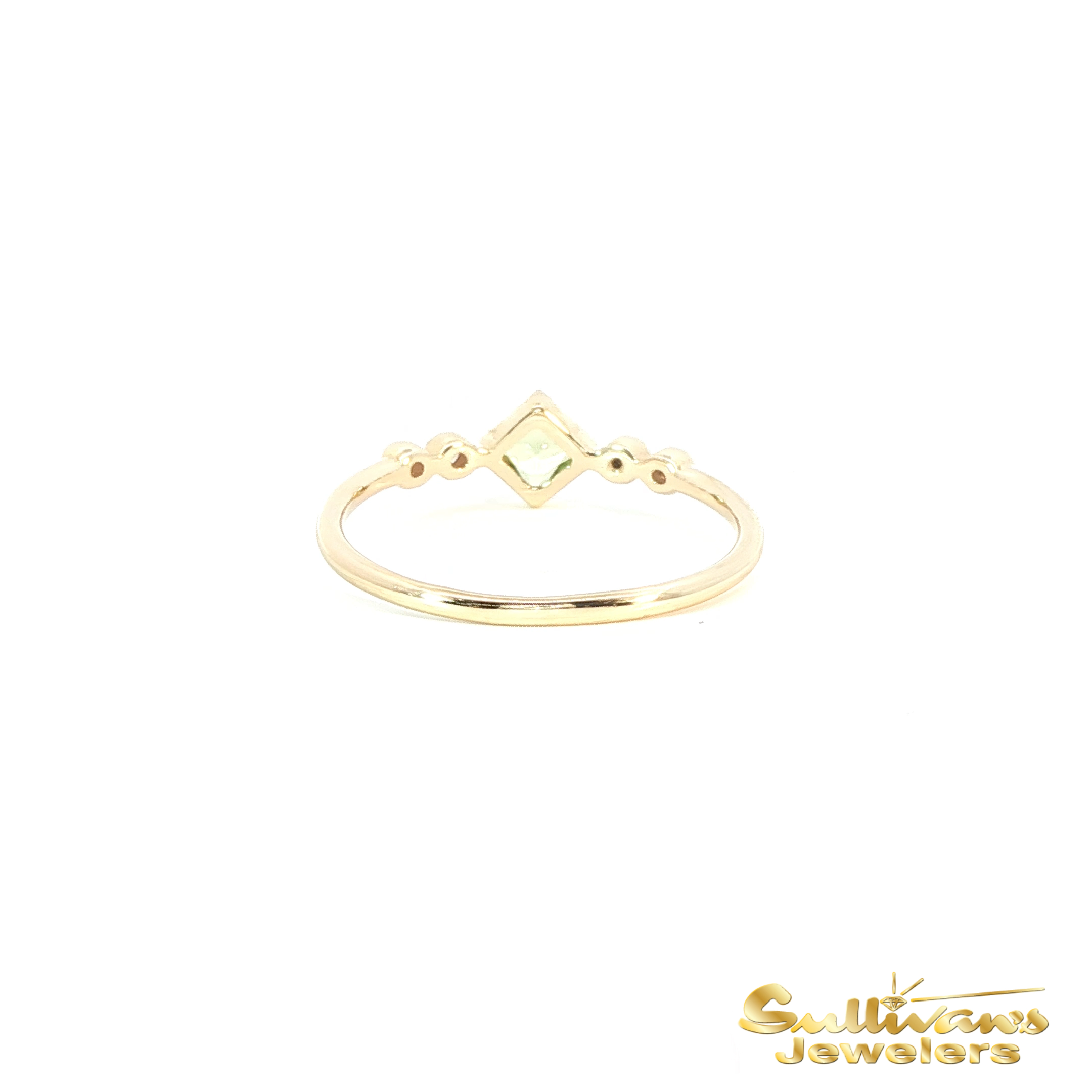 14K Yellow Gold Princess Cut Peridot and Diamond Stackable Ring