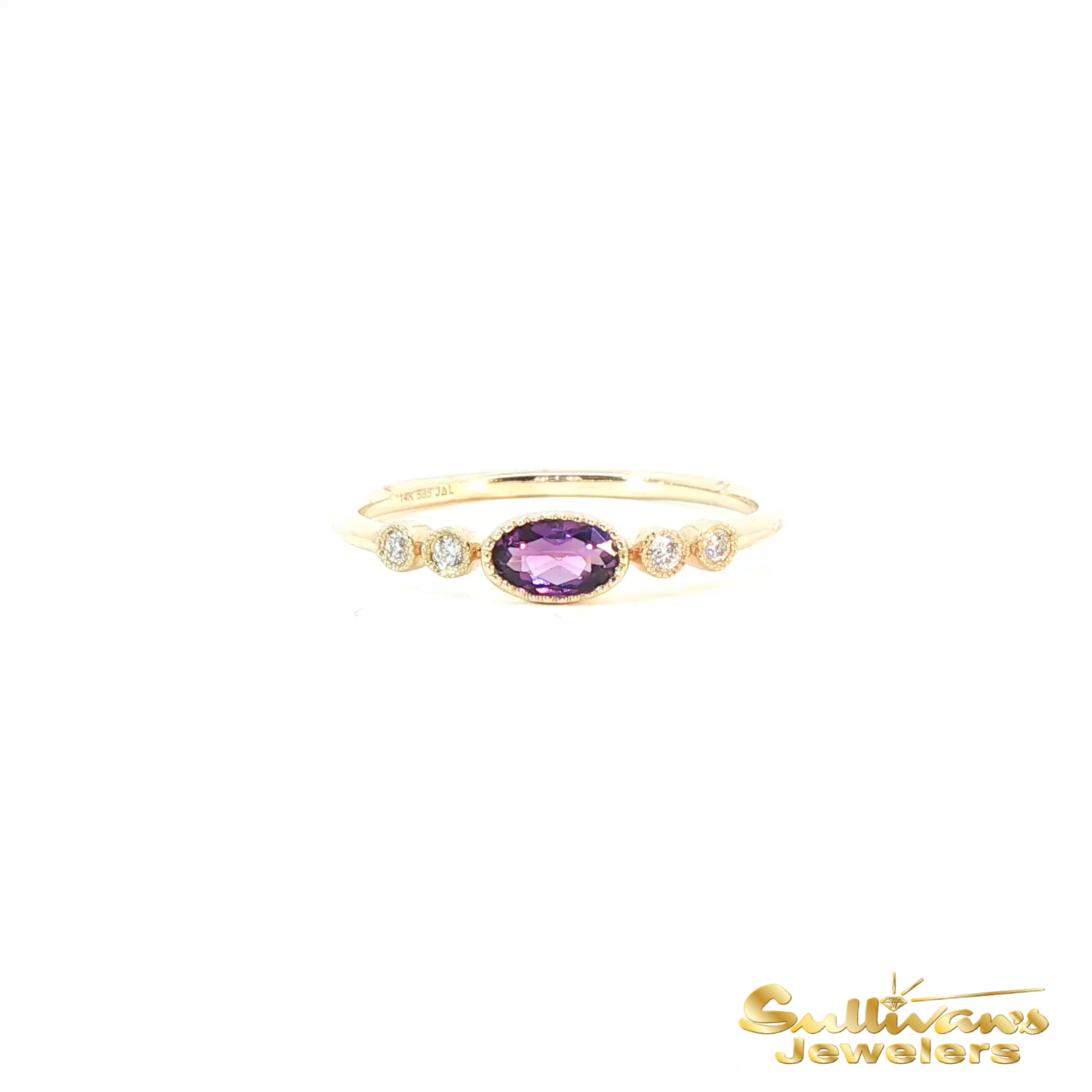 14K Yellow Gold Amethyst Gemstone and Diamond Ring