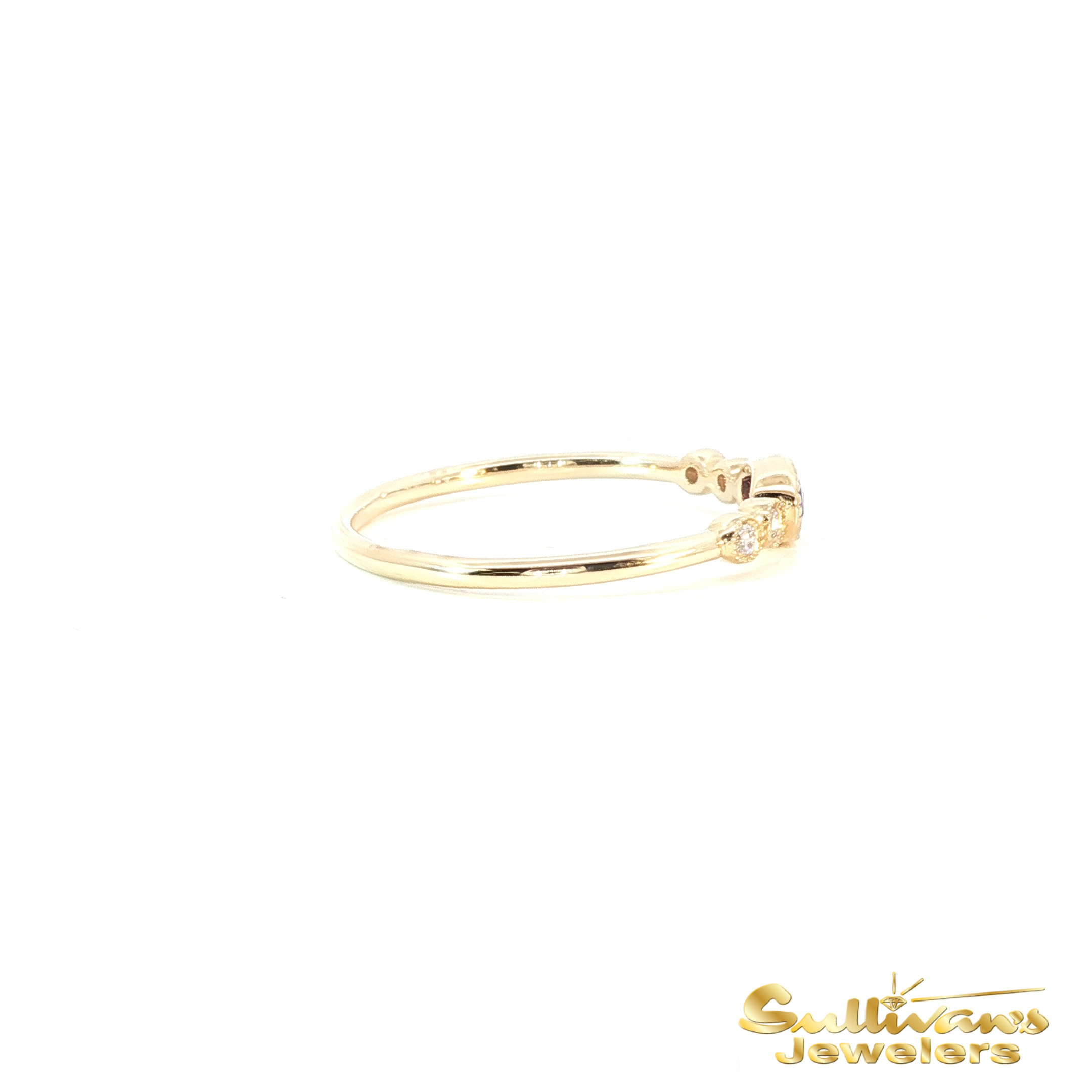 14K Yellow Gold Amethyst Gemstone and Diamond Ring