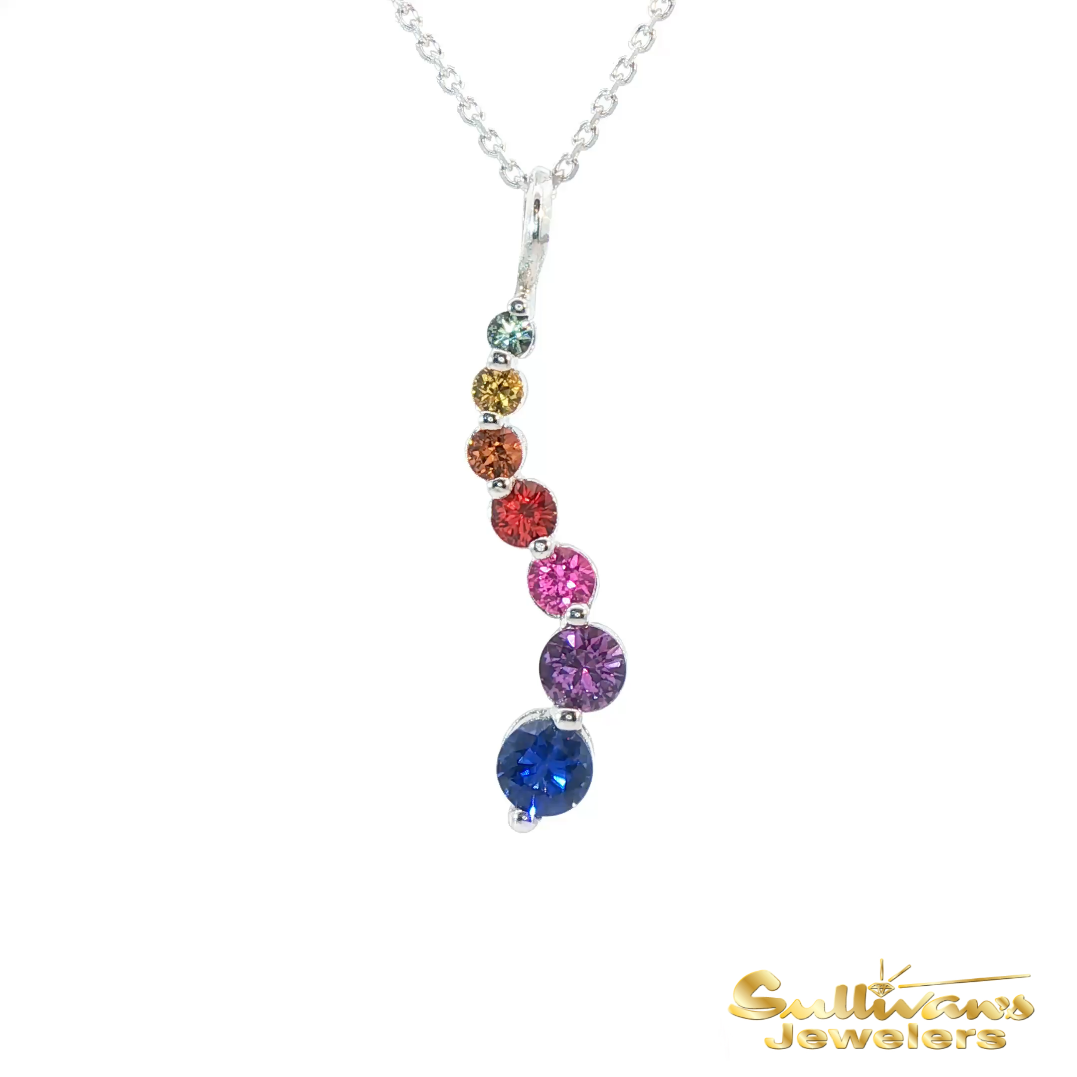 14K White Gold Rainbow Sapphire Pendant