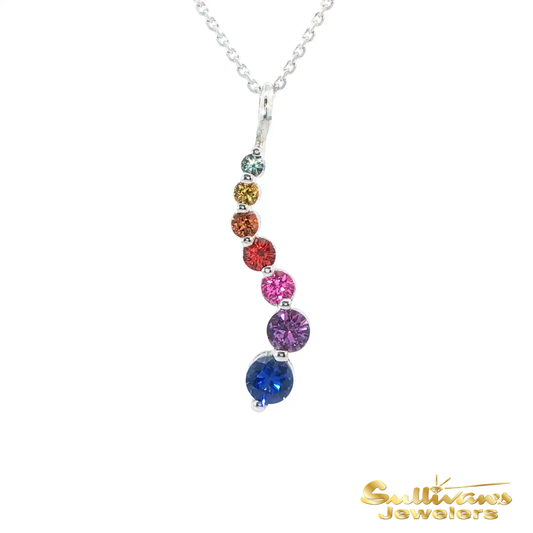 14K White Gold Rainbow Sapphire Pendant