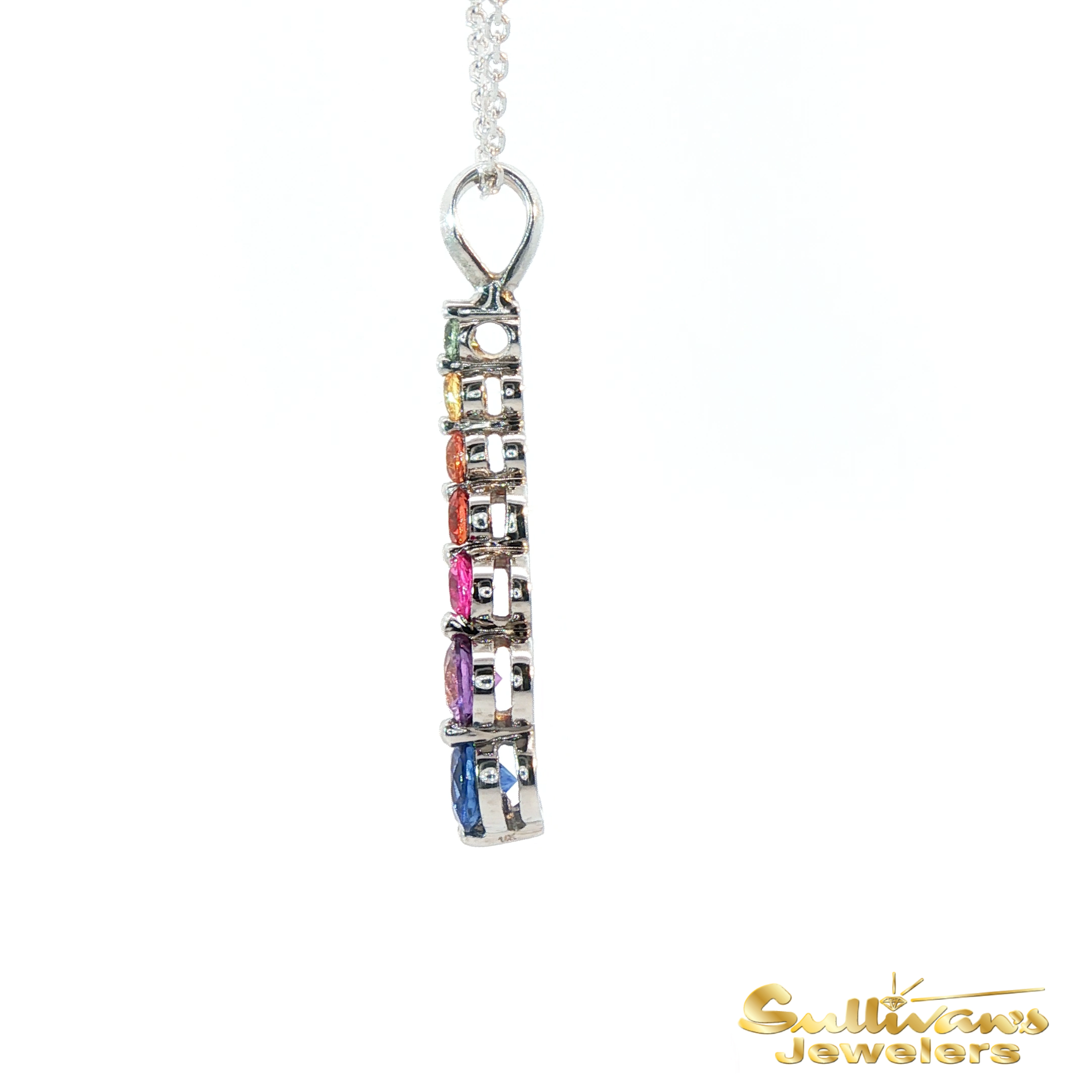 14K White Gold Rainbow Sapphire Pendant