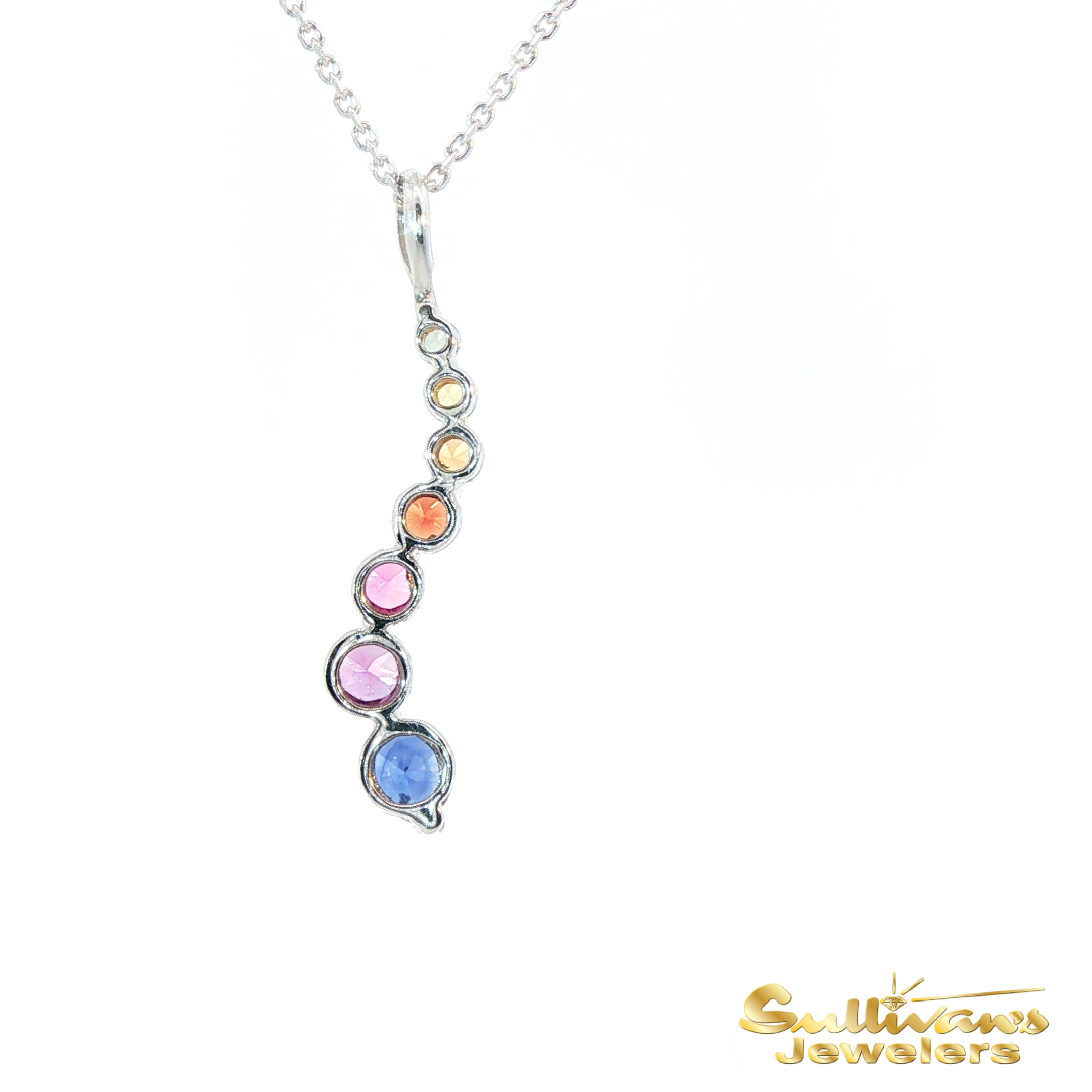14K White Gold Rainbow Sapphire Pendant