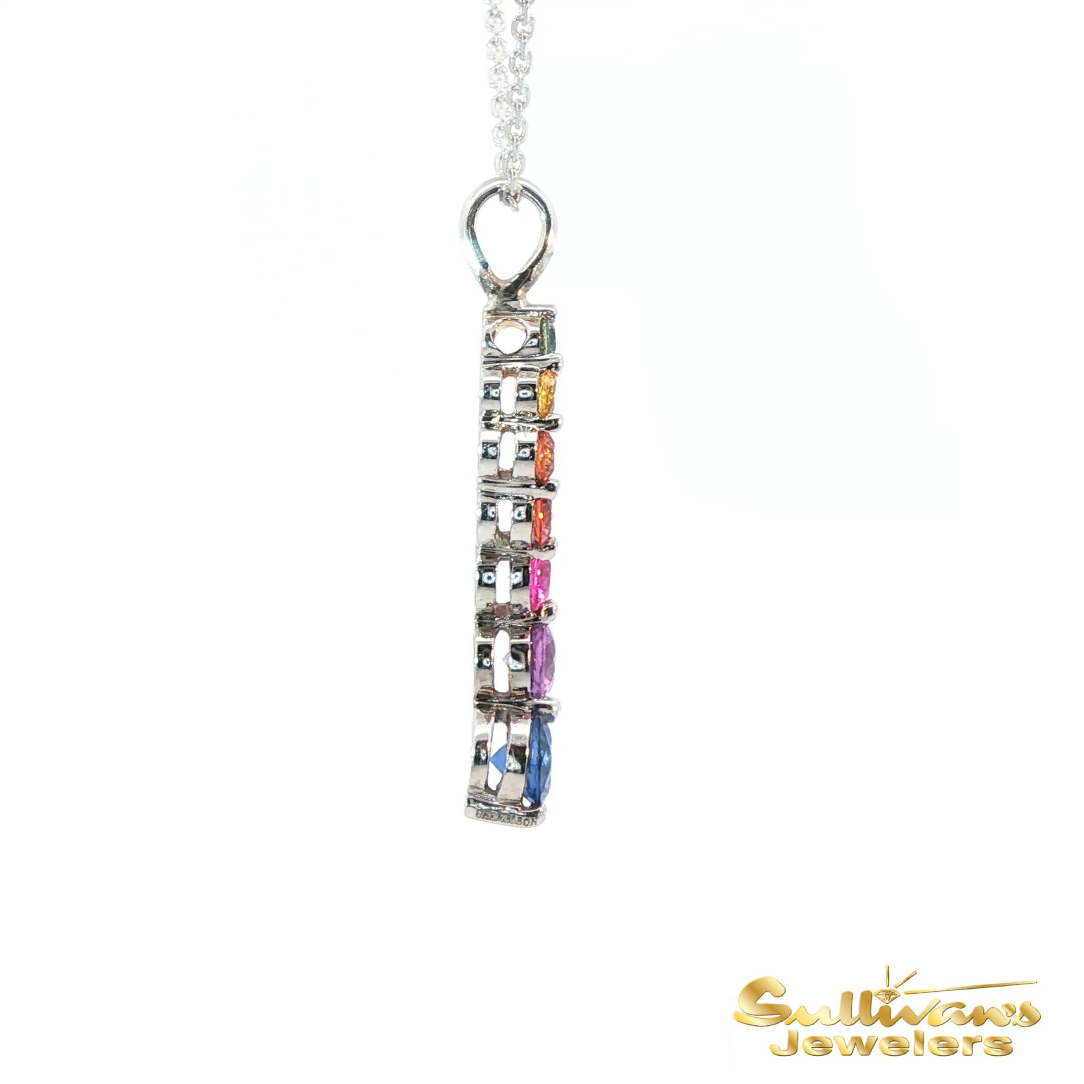 14K White Gold Rainbow Sapphire Pendant