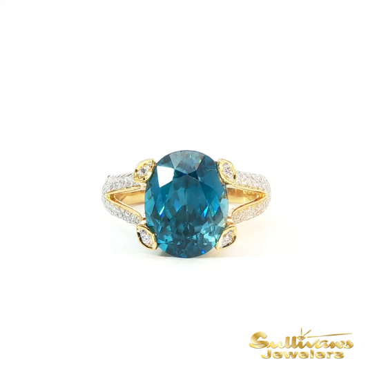 18K Yellow Gold Blue Zircon Ring