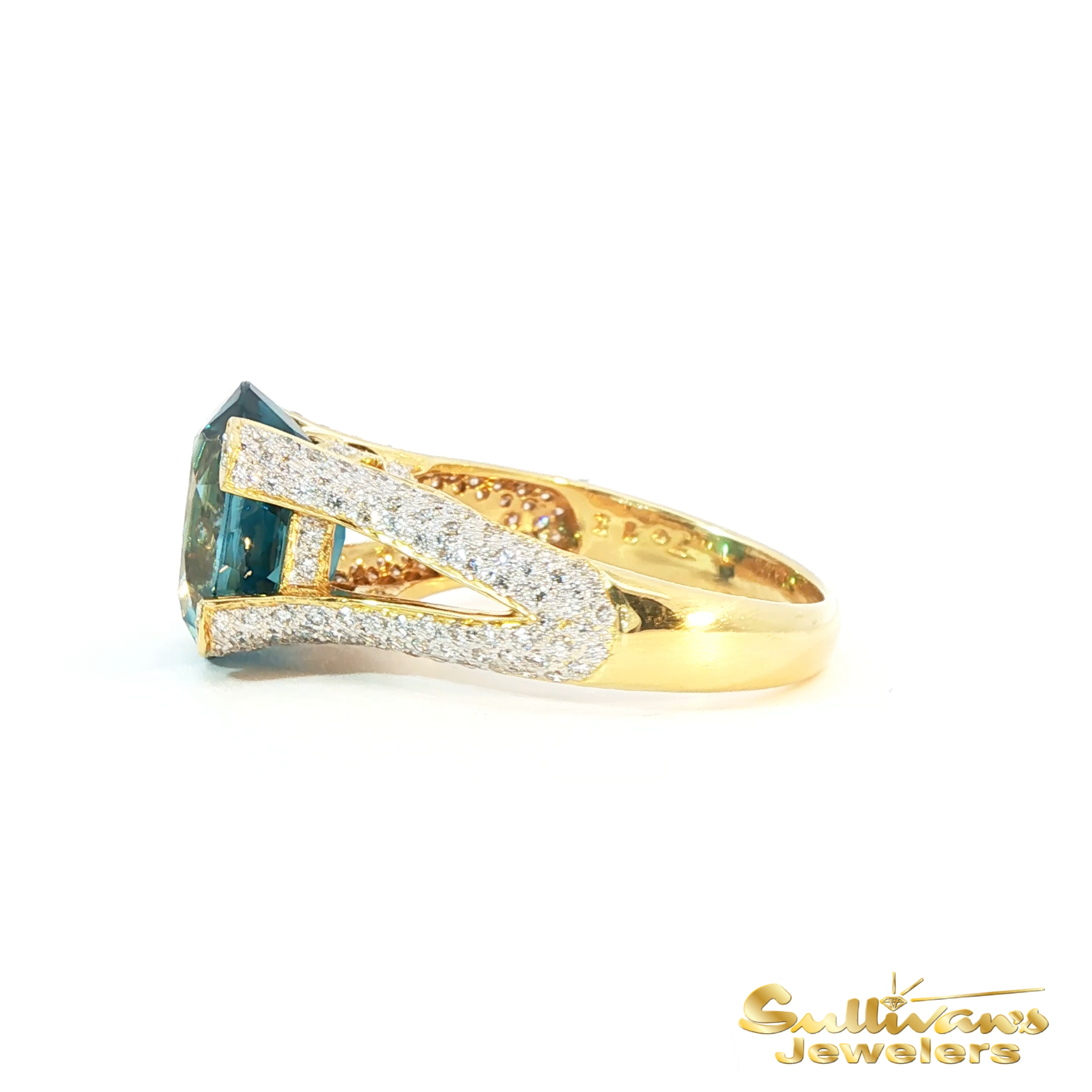 18K Yellow Gold Blue Zircon Ring