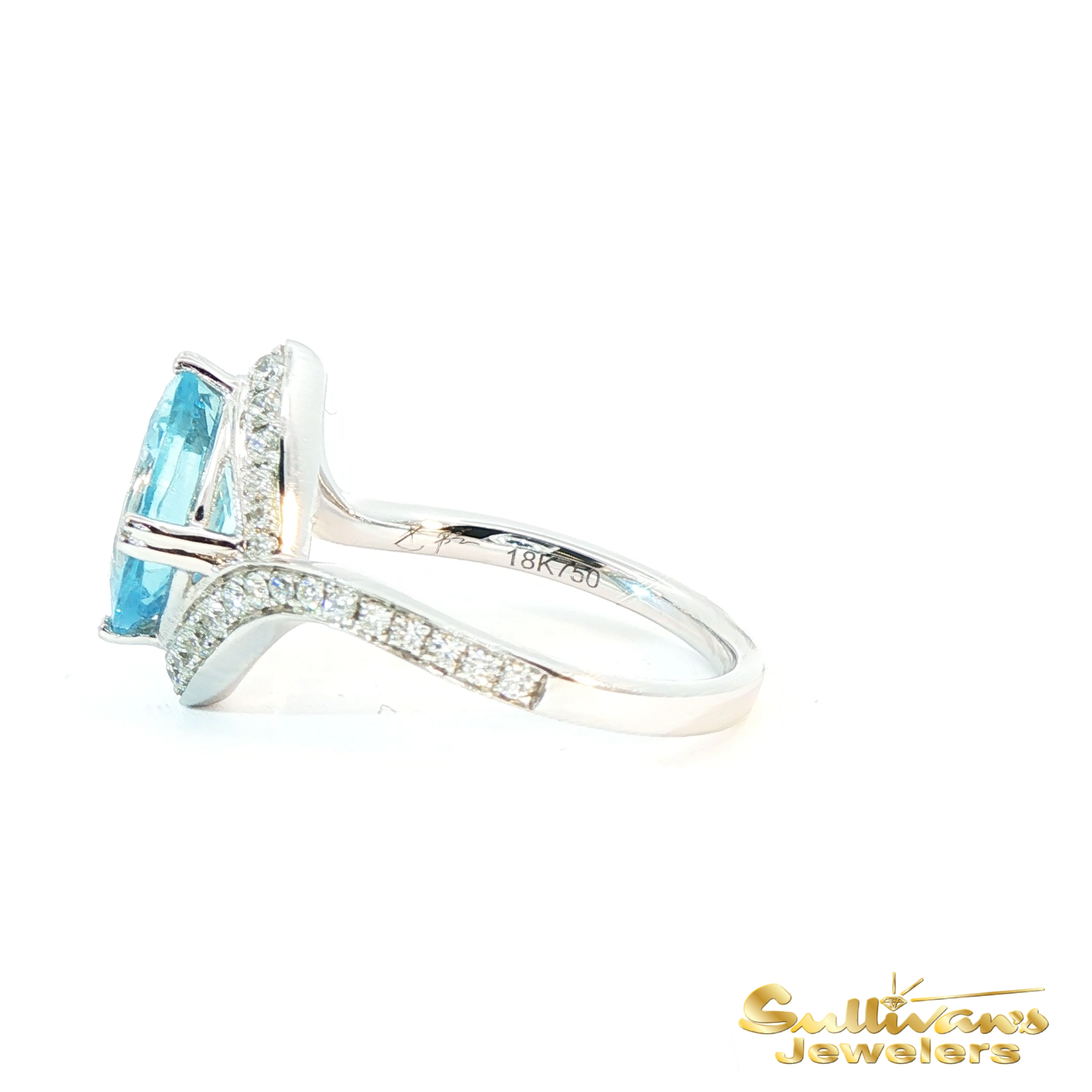 18K White Gold Bypass Aquamarine Ring