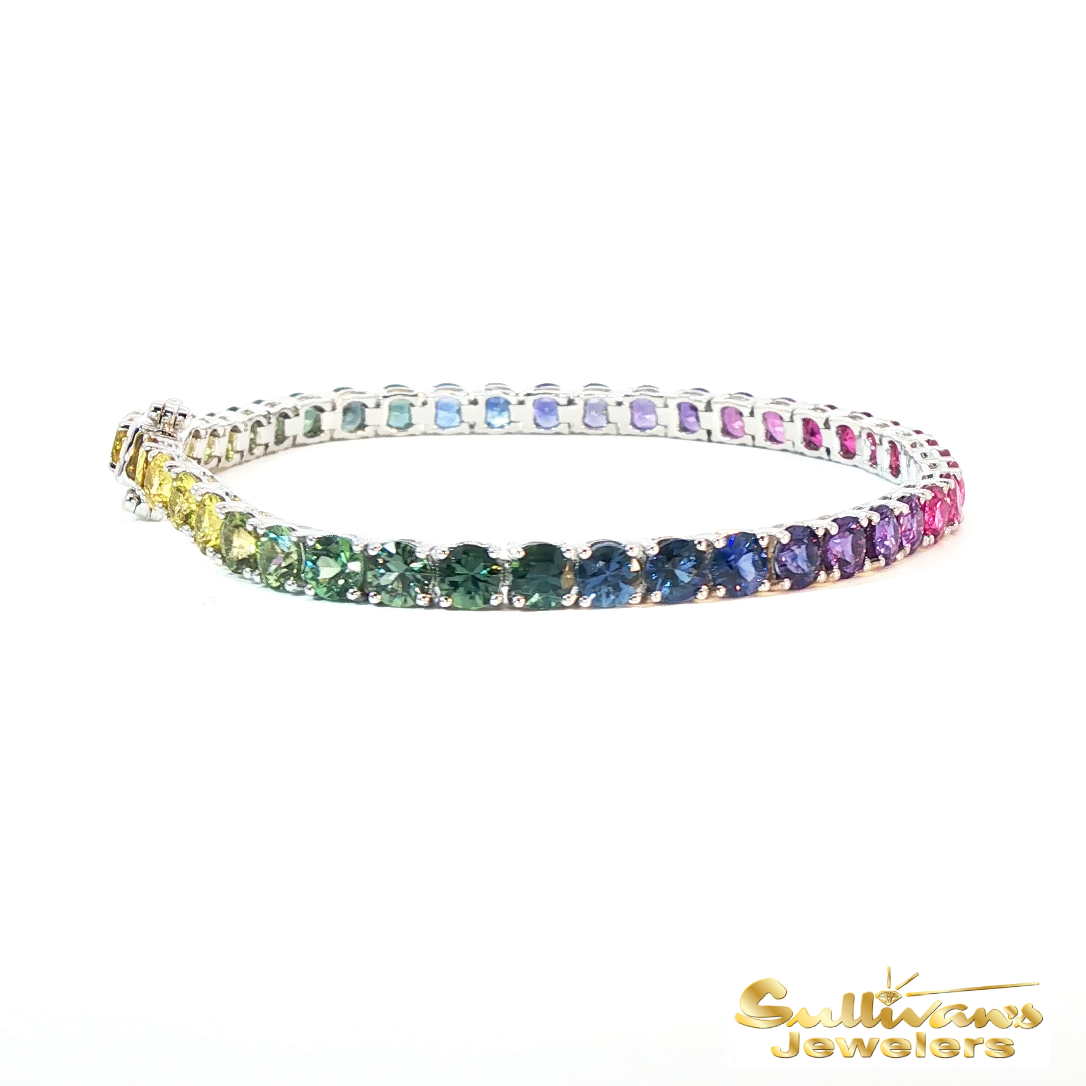 14K White Gold Rainbow Sapphire Tennis Bracelet