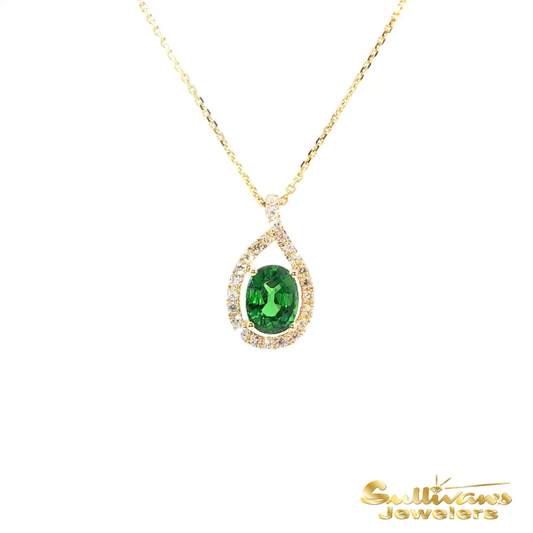 14K Yellow Gold Teardrop Green Tsavorite Pendant