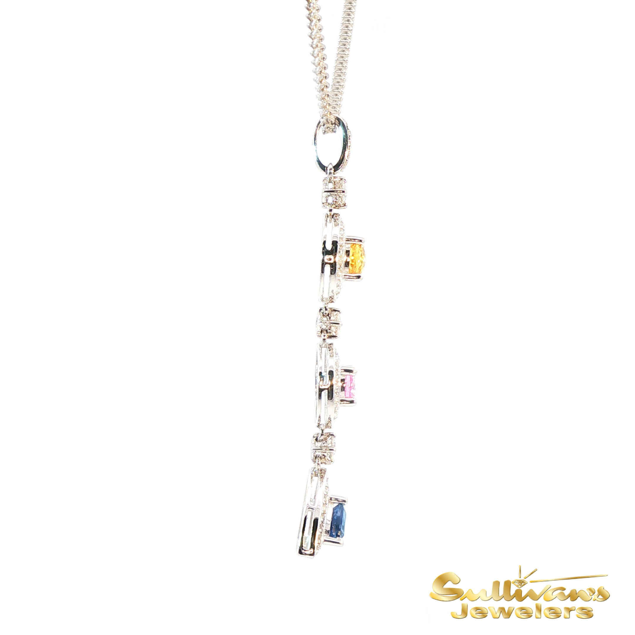 14K White Gold Multi-Colored Sapphire Halo Pendant