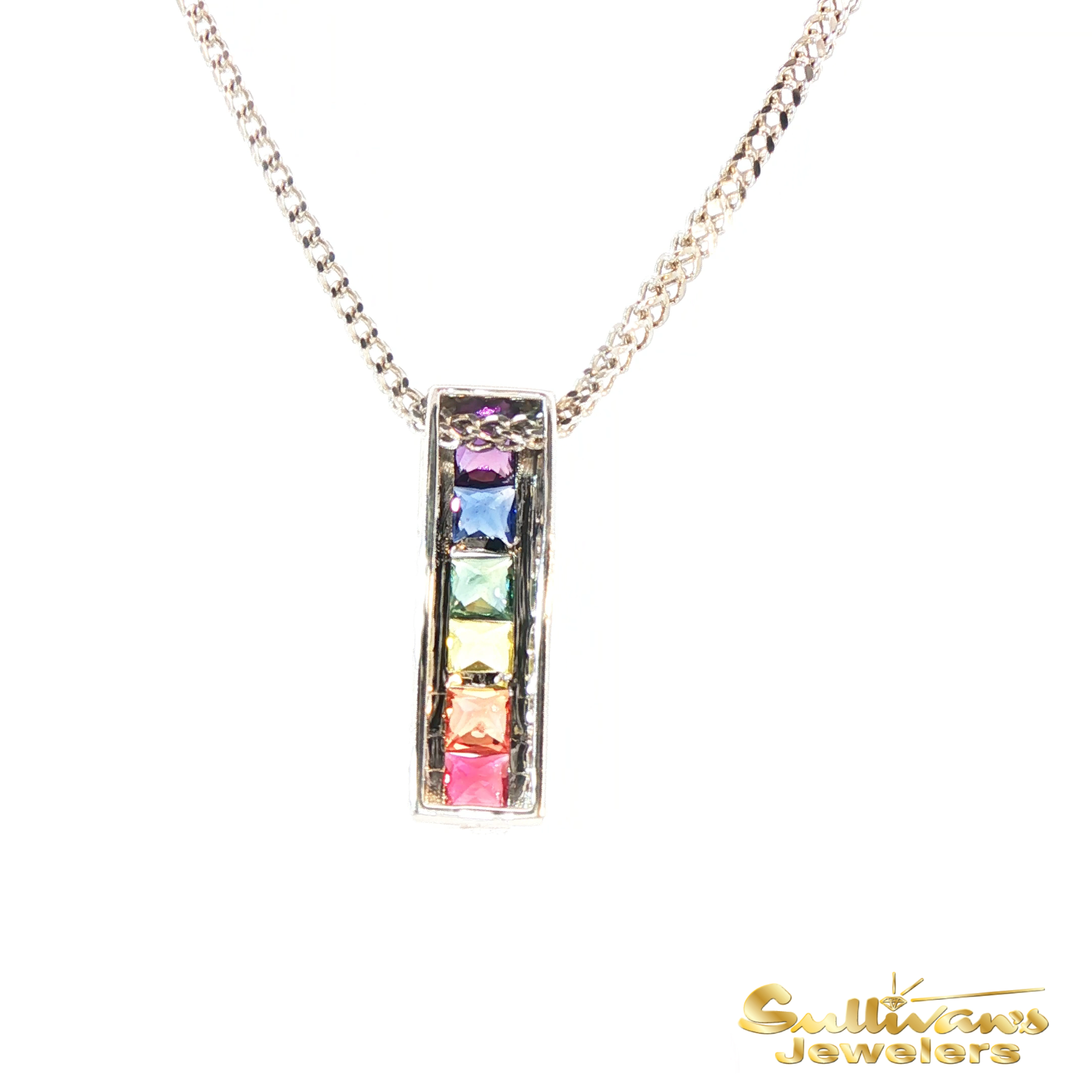 Sterling Silver Sapphire Rainbow Line Pendant