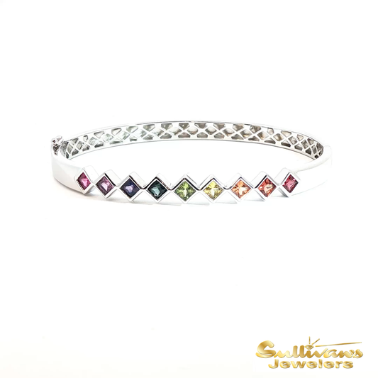 Sterling Silver Rainbow Sapphire Bangle