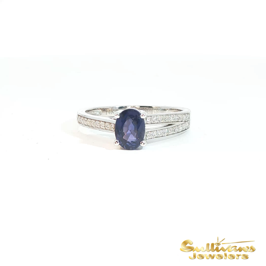 14K White Gold Blue/Purple Sapphire Ring