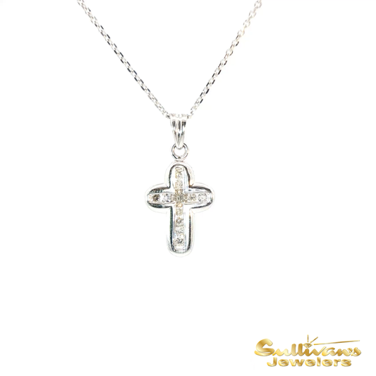 14K White Gold Diamond Cross Pendant