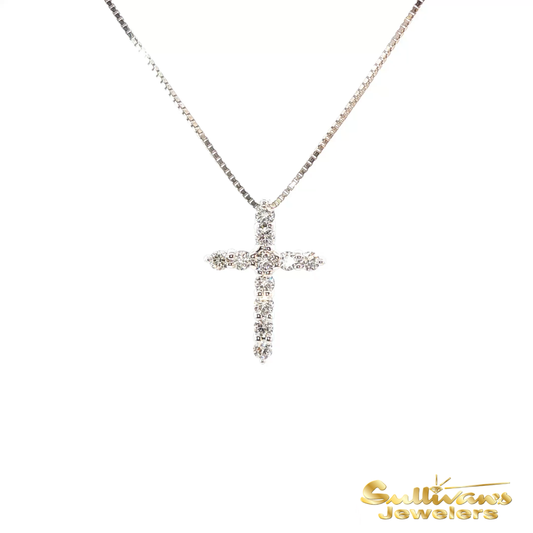 14K White Gold Diamond Cross Pendant