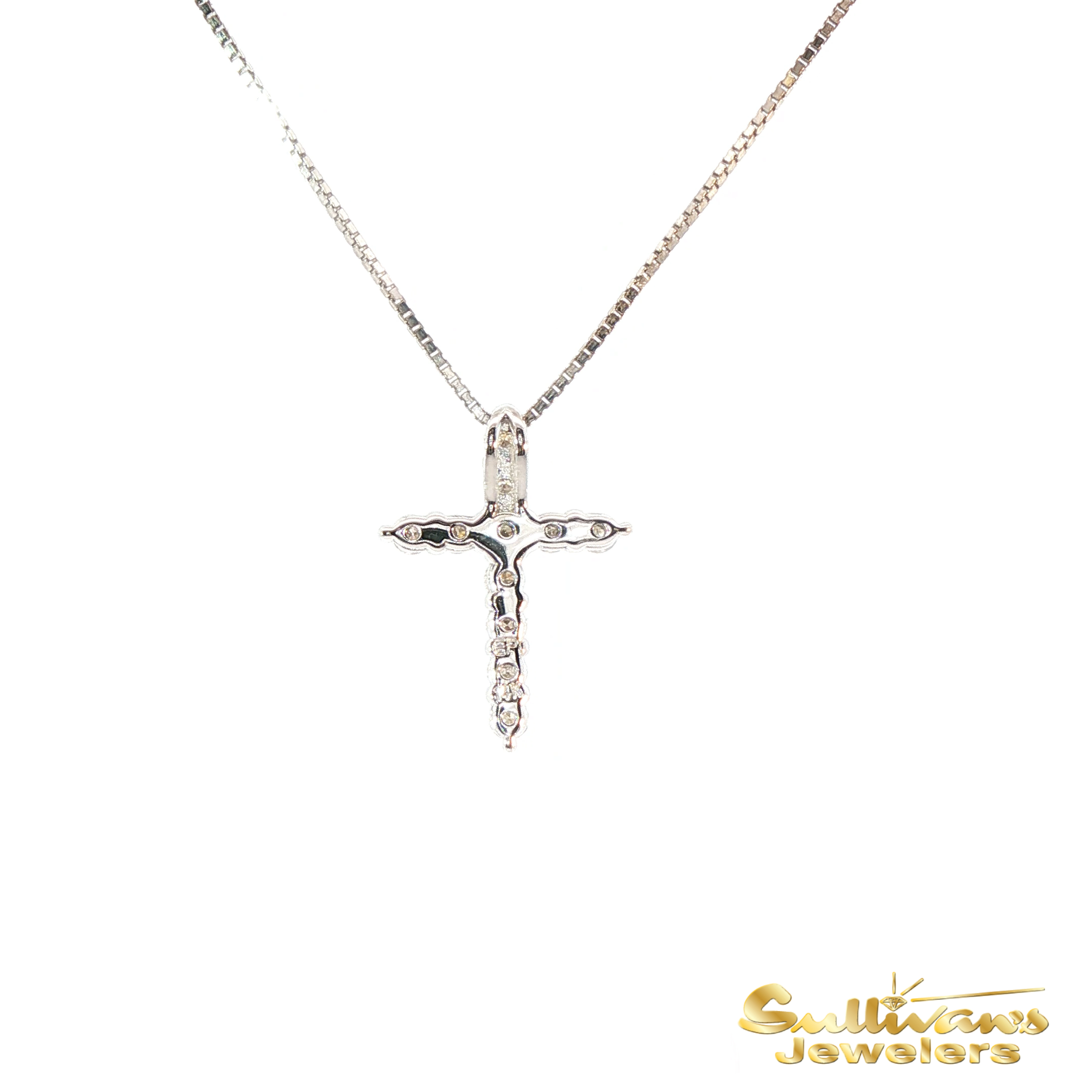 14K White Gold Diamond Cross Pendant