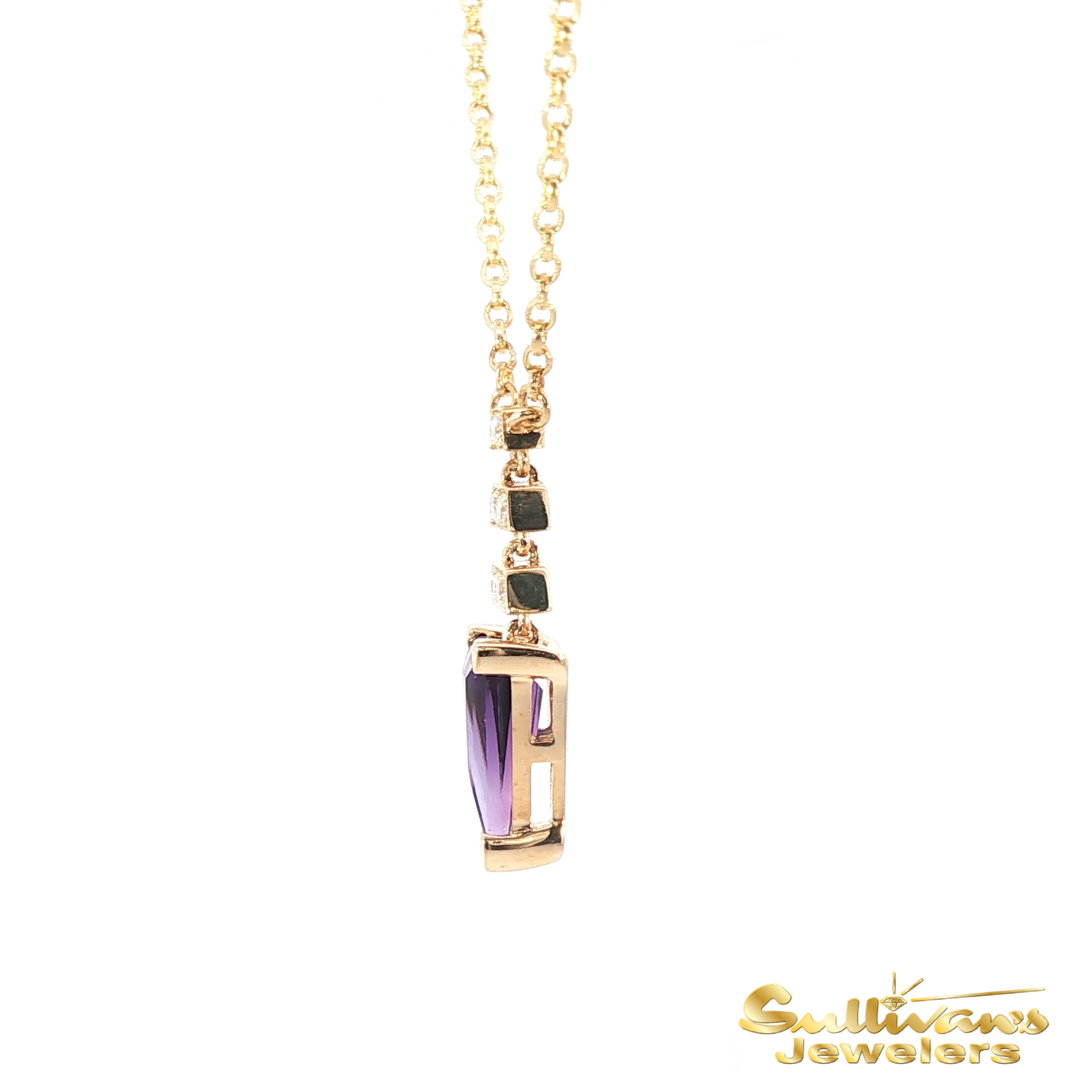 14K Yellow Gold Trillion Amethyst Necklace