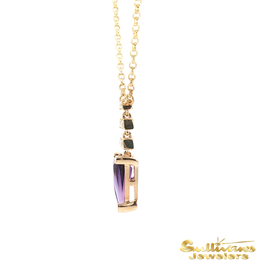 14K Yellow Gold Trillion Amethyst Necklace