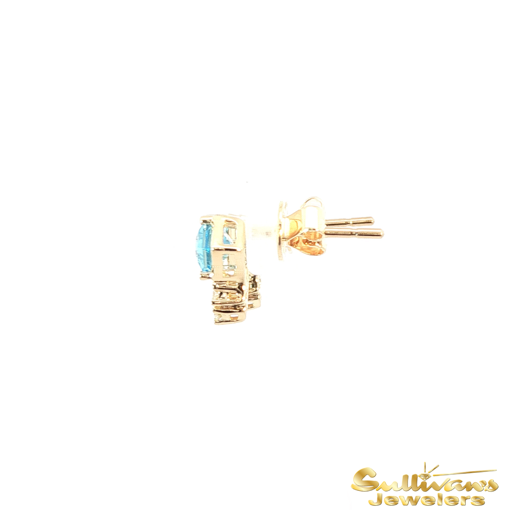 14K Yellow Gold Hexagon Blue Topaz Stud Earrings