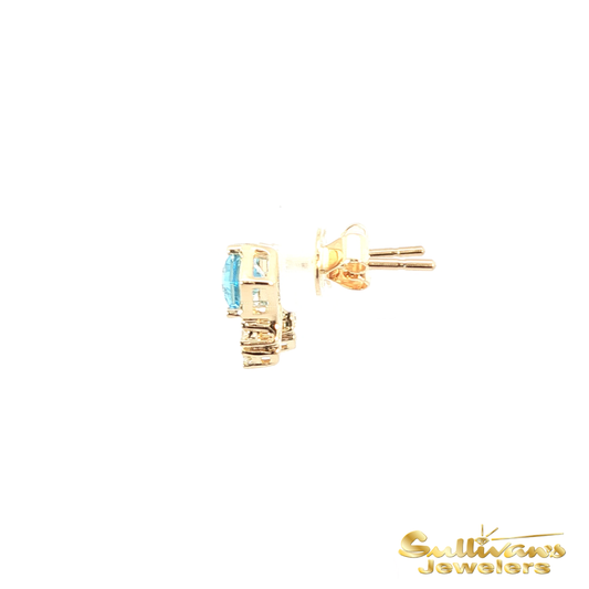 14K Yellow Gold Hexagon Blue Topaz Stud Earrings