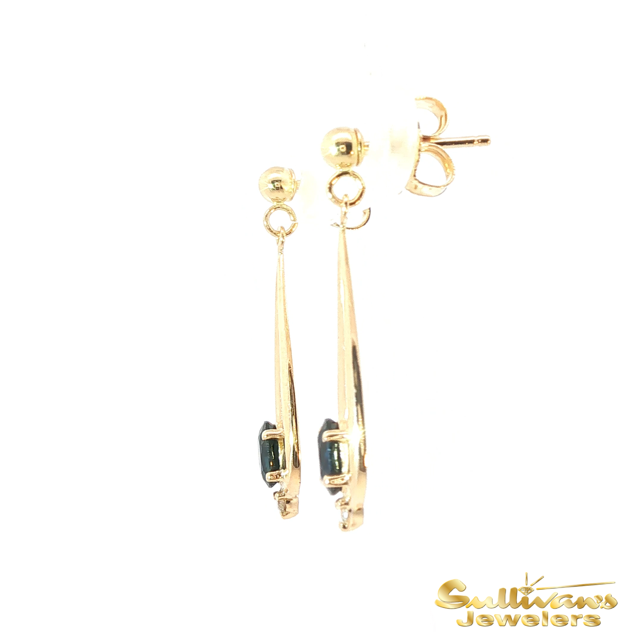 14K Yellow Gold Sapphire Dangle Earrings