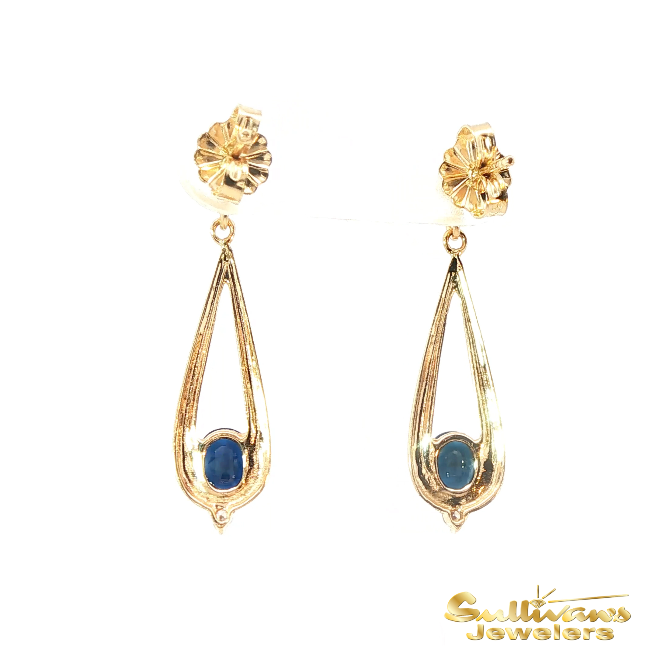 14K Yellow Gold Sapphire Dangle Earrings
