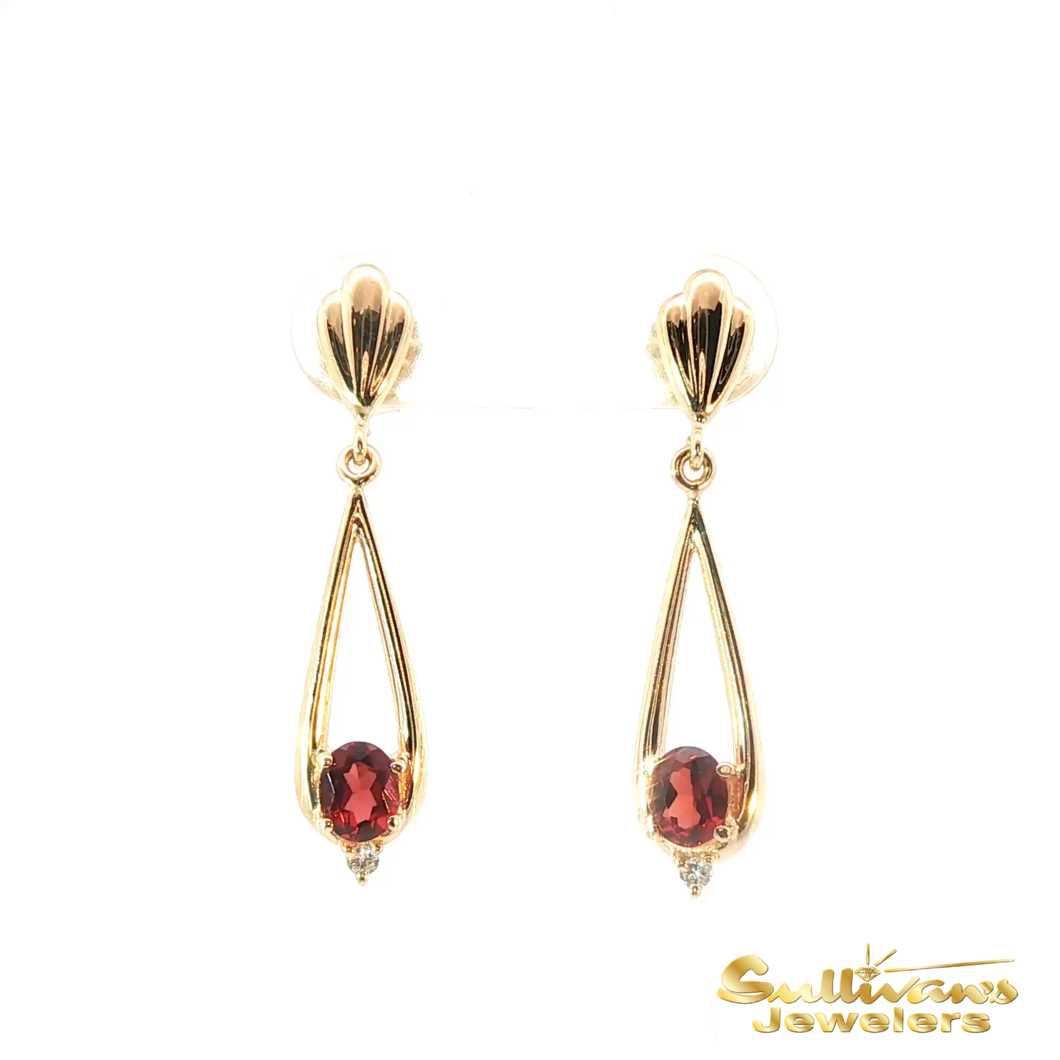 14K Yellow Gold Garnet Dangle Earrings