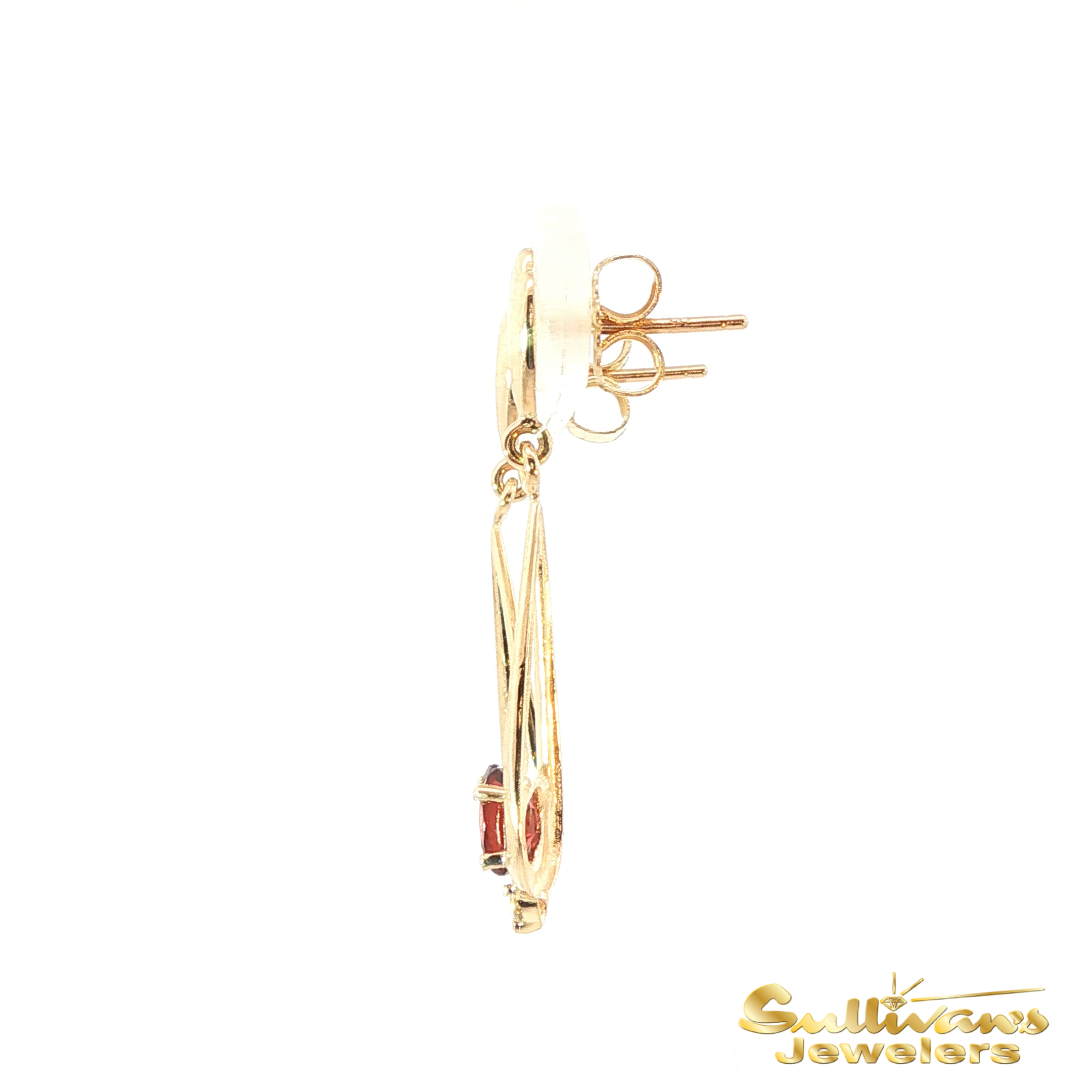 14K Yellow Gold Garnet Dangle Earrings