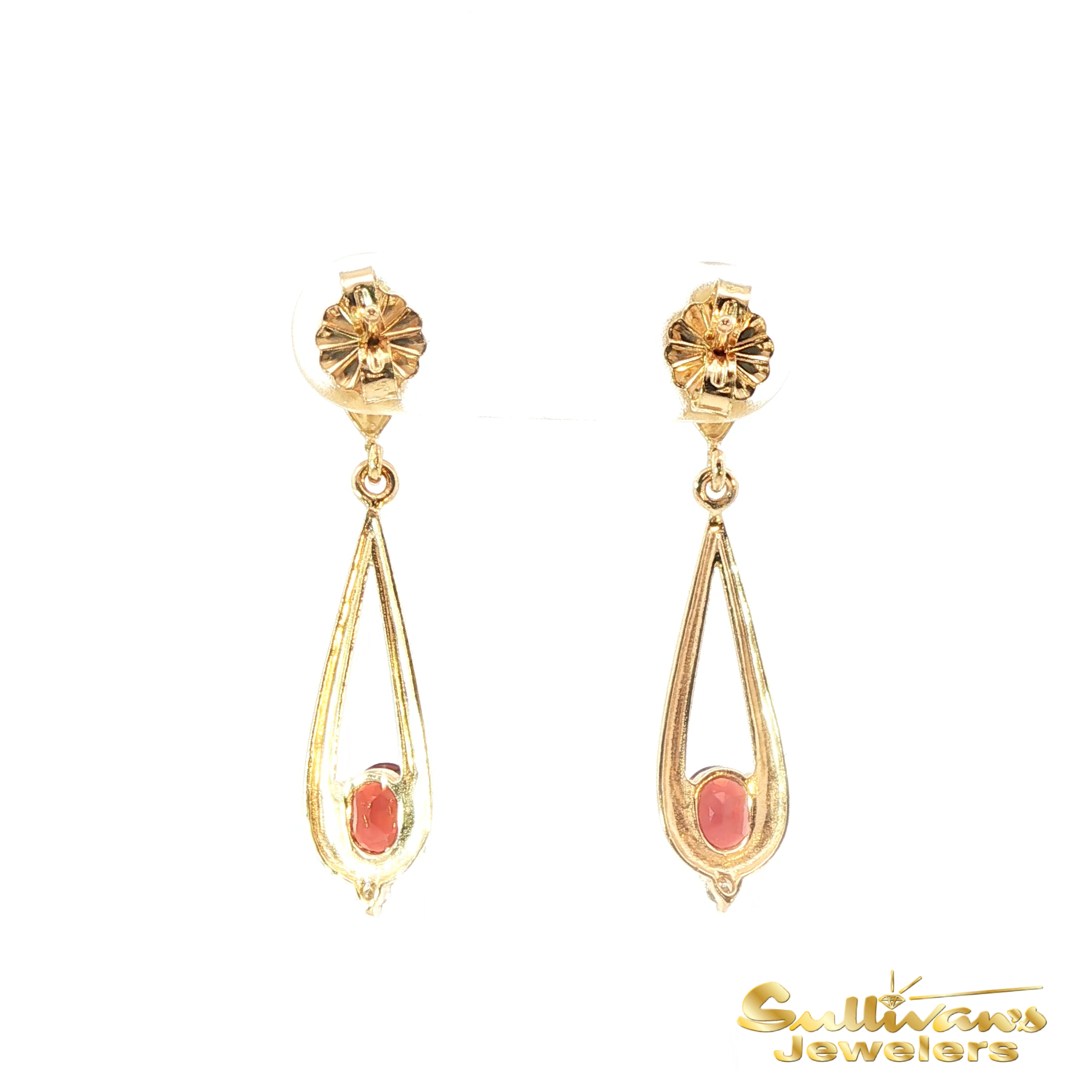 14K Yellow Gold Garnet Dangle Earrings