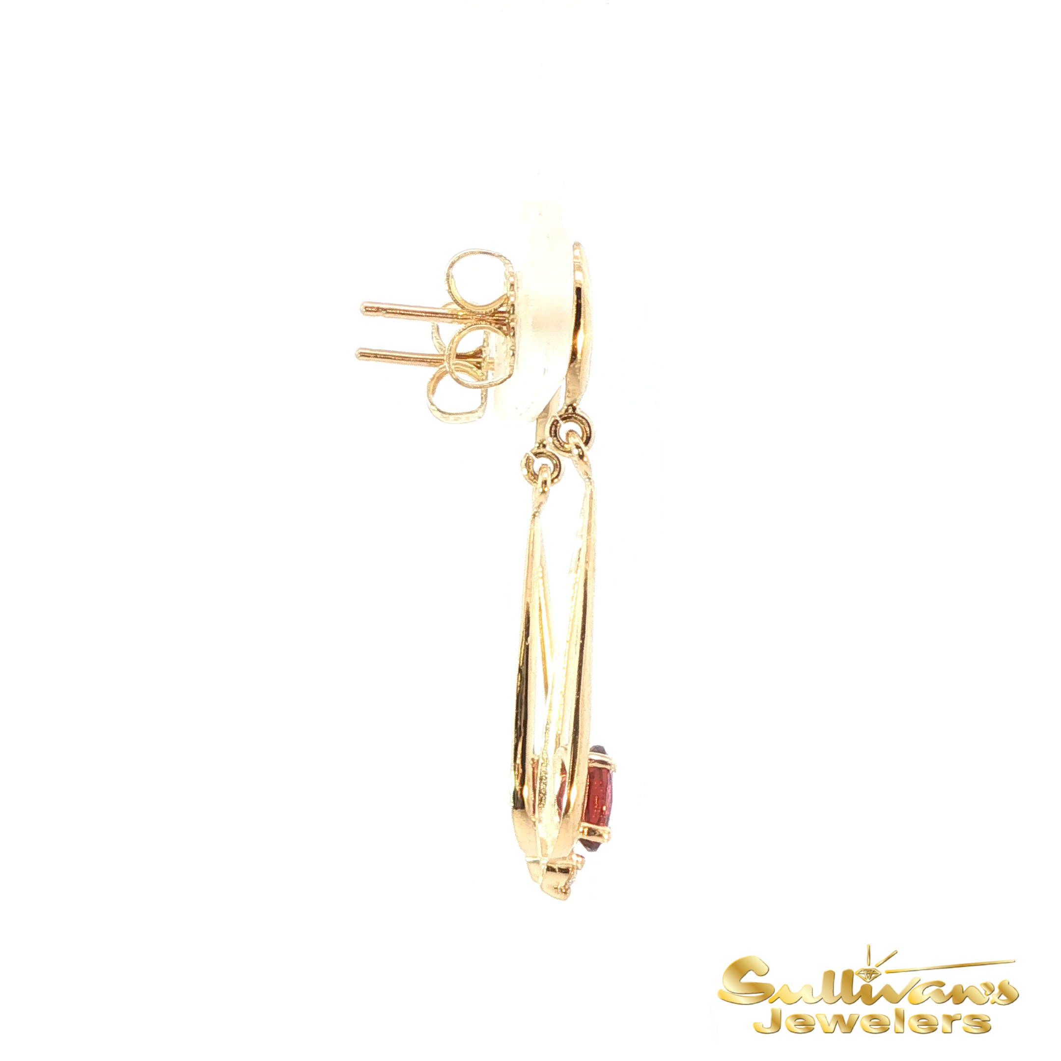 14K Yellow Gold Garnet Dangle Earrings