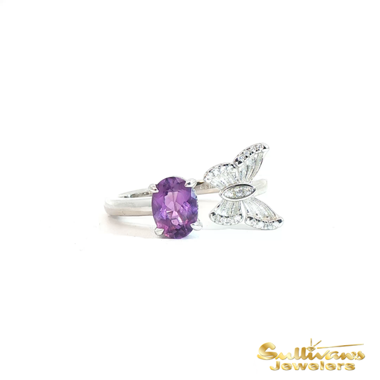Sterling Silver Butterfly Candlelighters Amethyst Ring