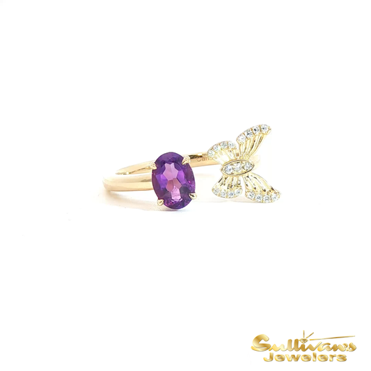 14K Yellow Gold Butterfly Candlelighters Amethyst Ring