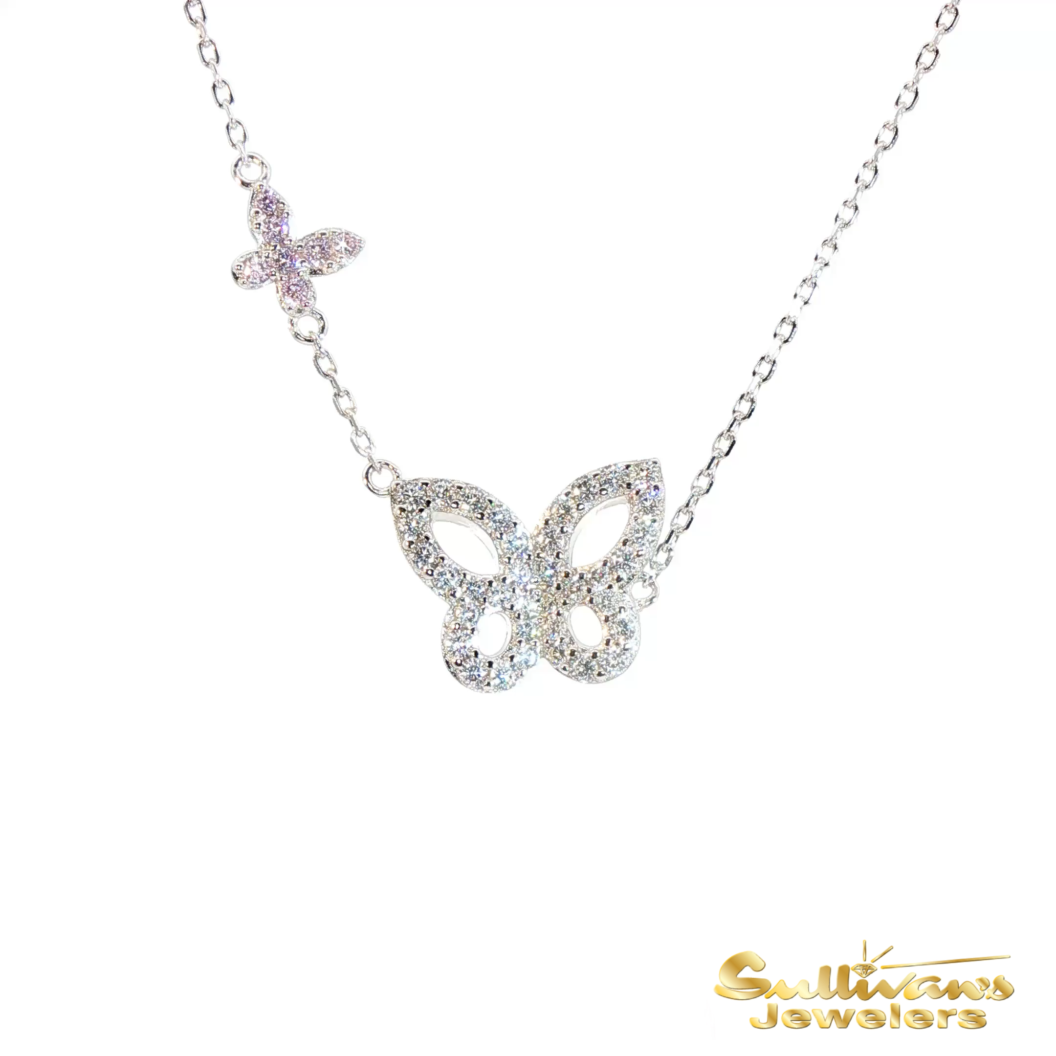 Sterling Silver New Life Mission Butterfly CZ Necklace