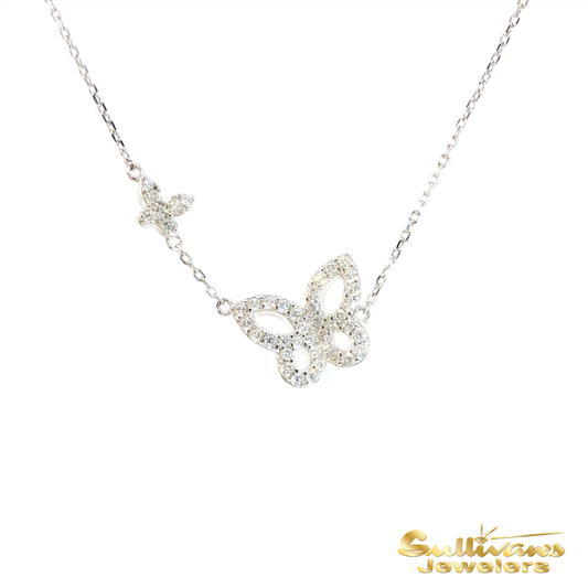 Sterling Silver New Life Mission Butterfly CZ Necklace