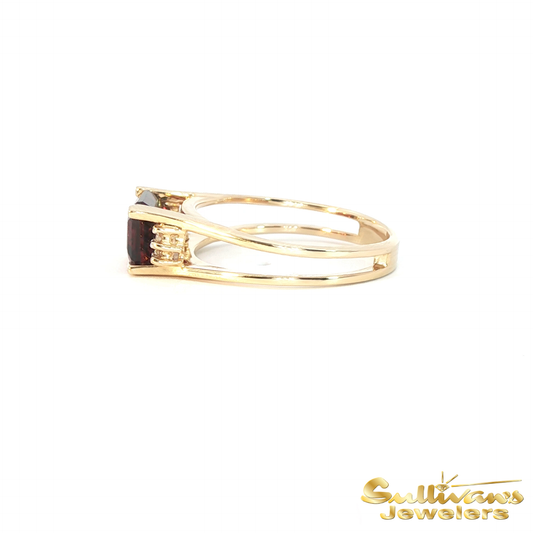 14K Yellow Gold Split Shank Garnet Ring