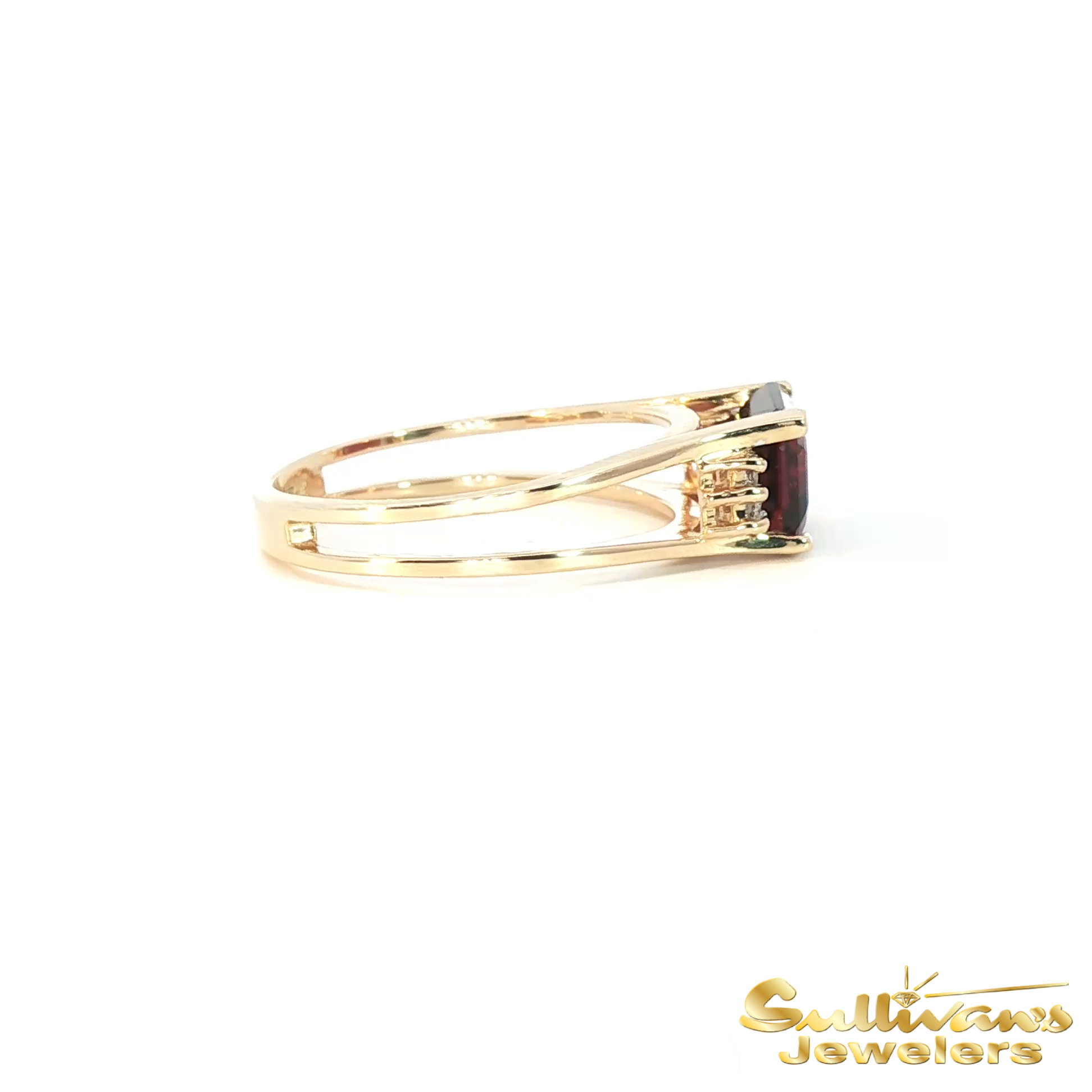 14K Yellow Gold Split Shank Garnet Ring