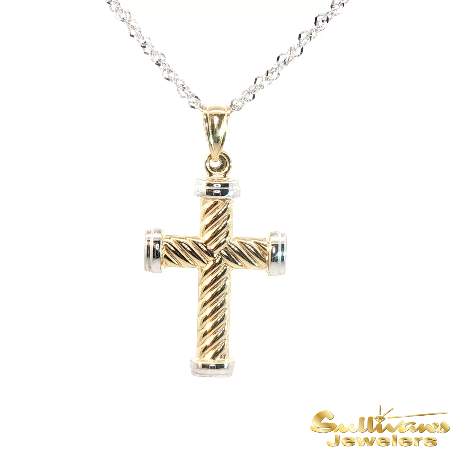 14K Two-Tone Cross Rope Pendant
