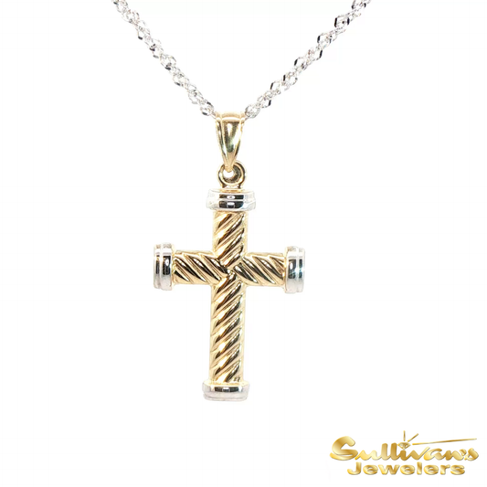 14K Two-Tone Cross Rope Pendant