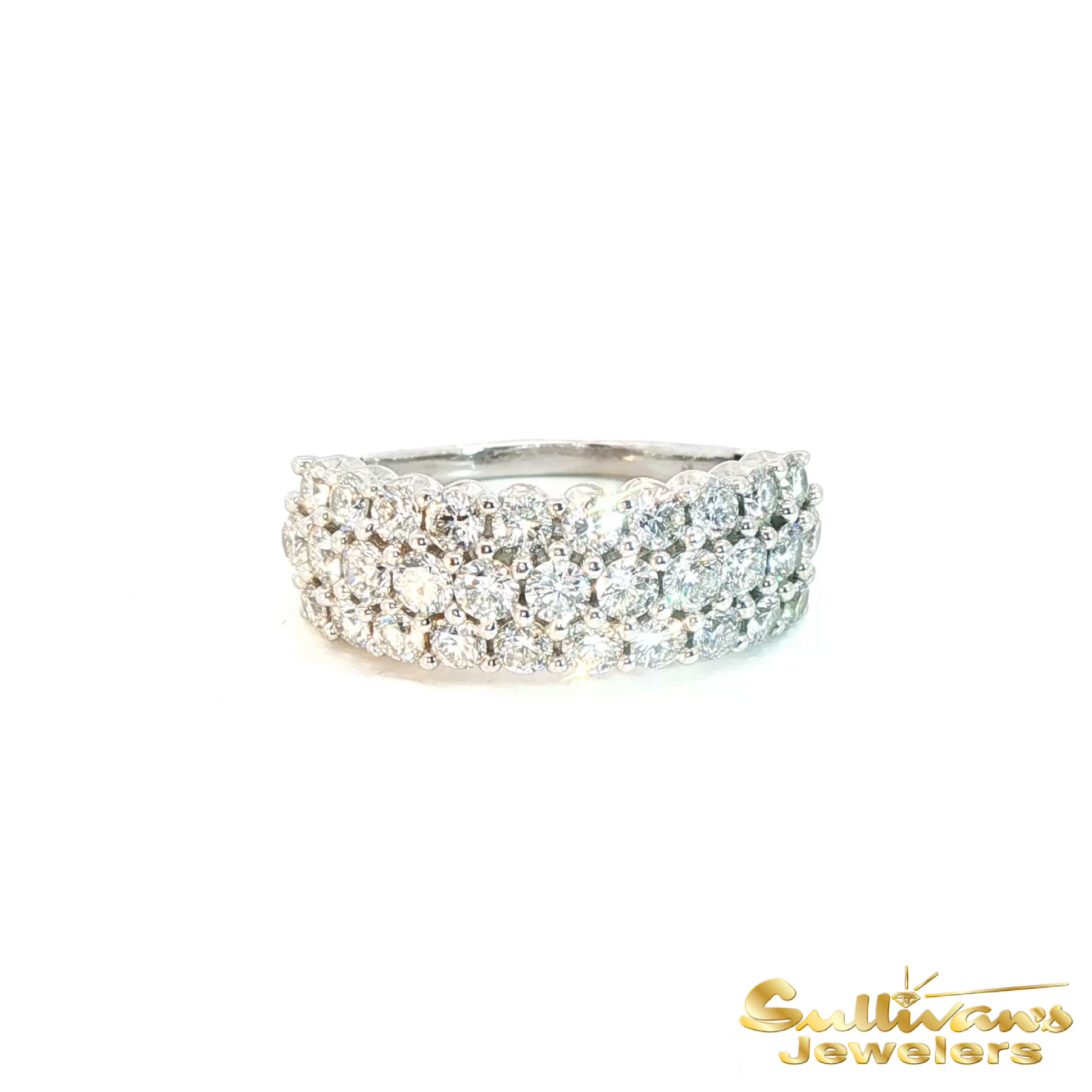 14K White Gold 3 Row Diamond Ring