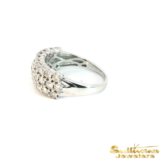 14K White Gold 3 Row Diamond Ring