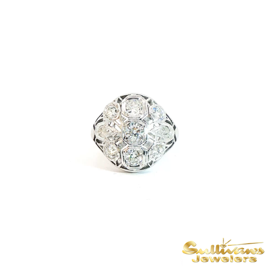 18K White Gold Antique Domed Diamond Ring