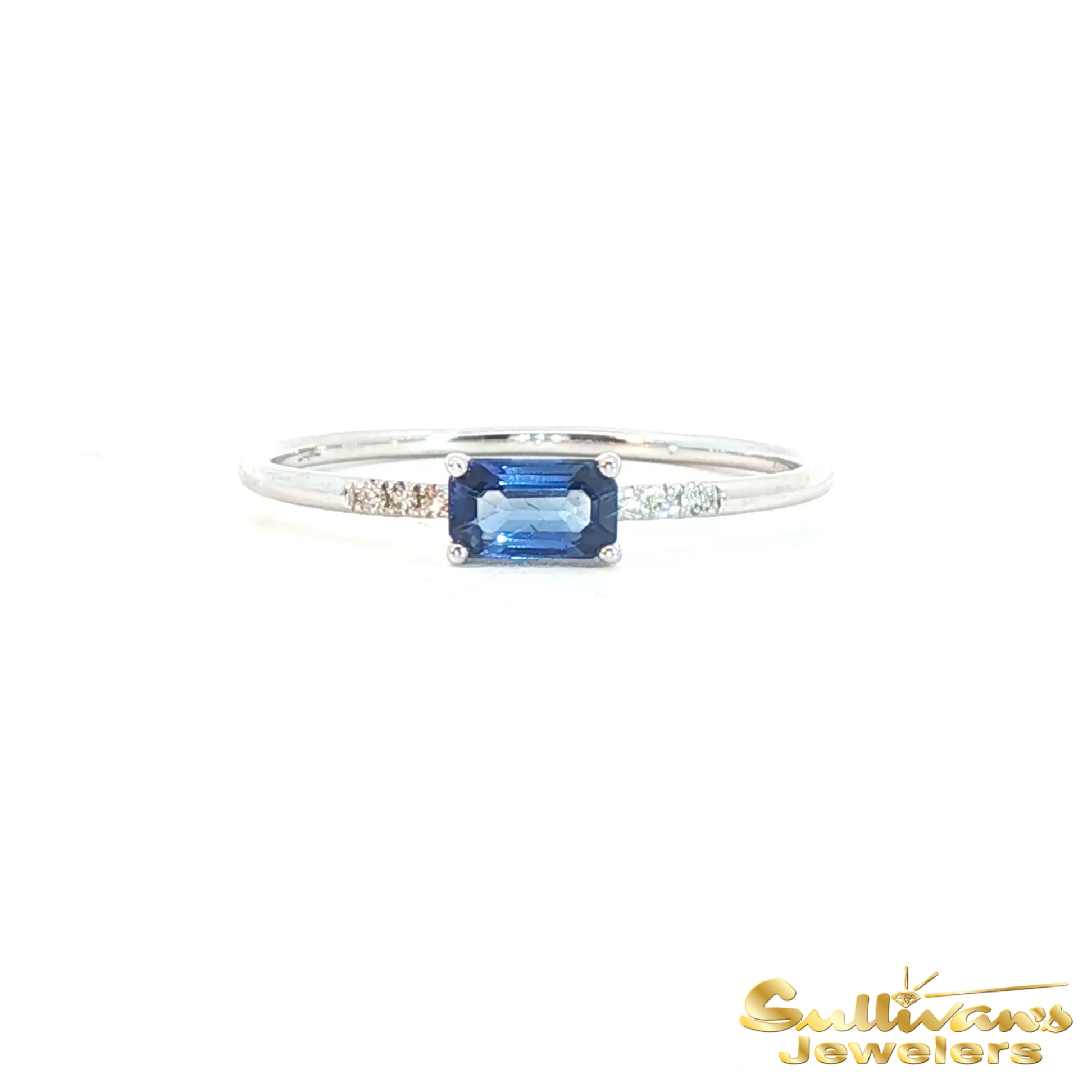 14K White Gold Blue Sapphire Stackable Ring