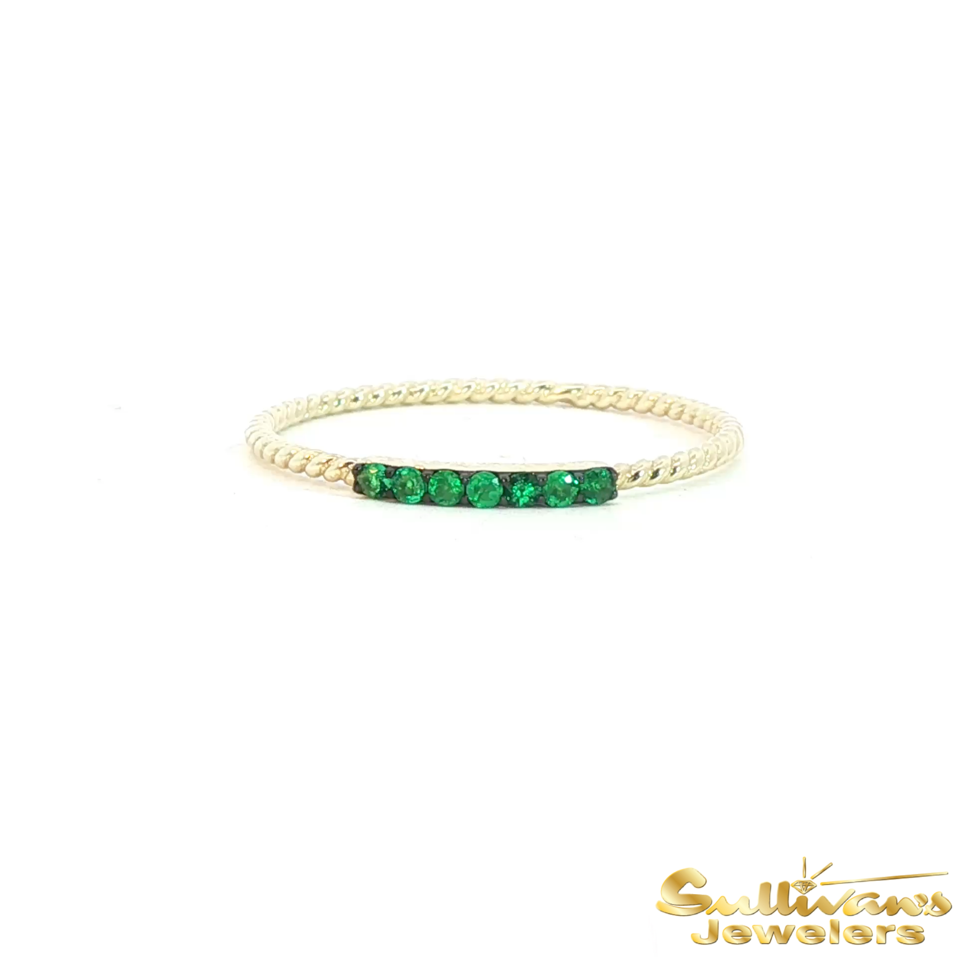 14K Yellow Gold Emerald Bead Band Ring