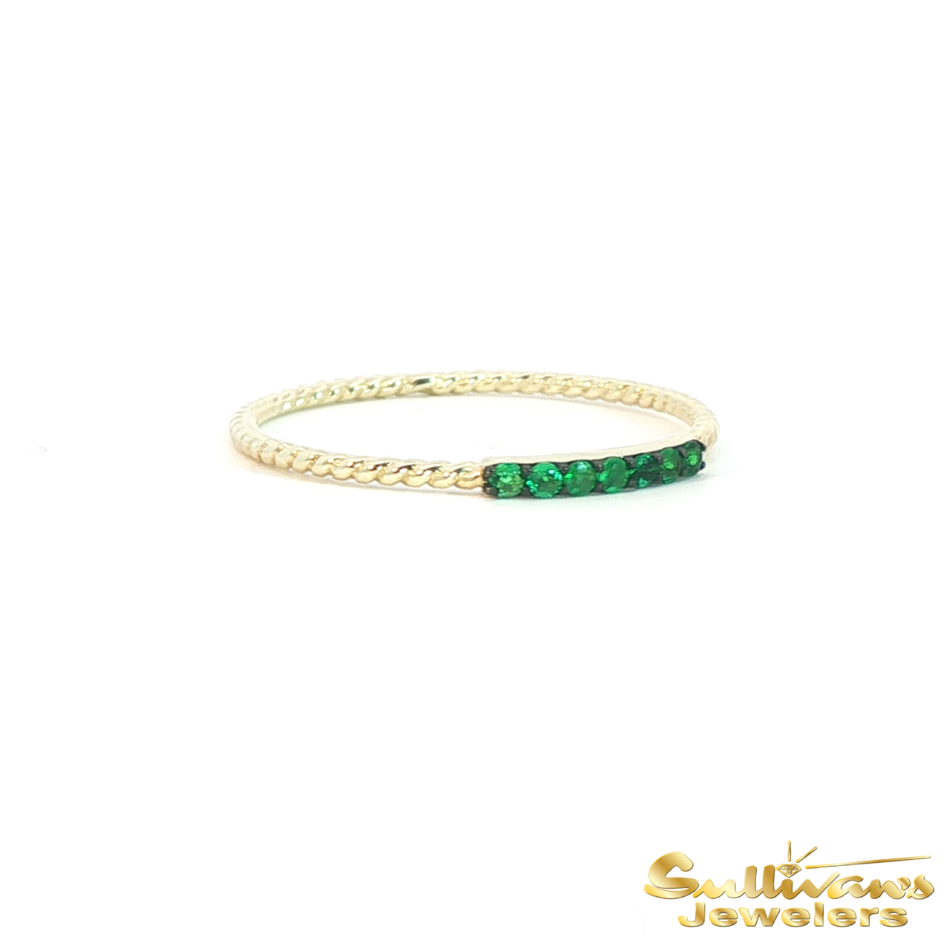 14K Yellow Gold Emerald Bead Band Ring