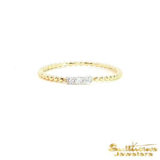 14K Yellow Gold Natural Diamond Bead Ring