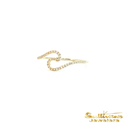 14K Yellow Gold Wave Band Ring with Natural Diamonds